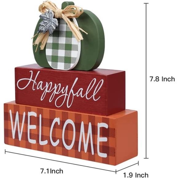 Fall Decorations for Home, Large Size 3-layered Wood Block with Pumpkin Element - Picture 3 of 7